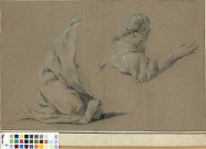 Etude de drapé d'un personnage agenouillé ; buste de femme de profil [Image fixe] , [années 1700-1750]