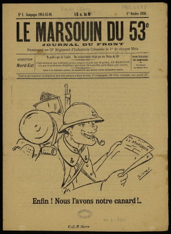 Le Marsouin du 53è [Texte imprimé] : Journal du front paraissant au 53è Régiment d'Infanterie coloniale