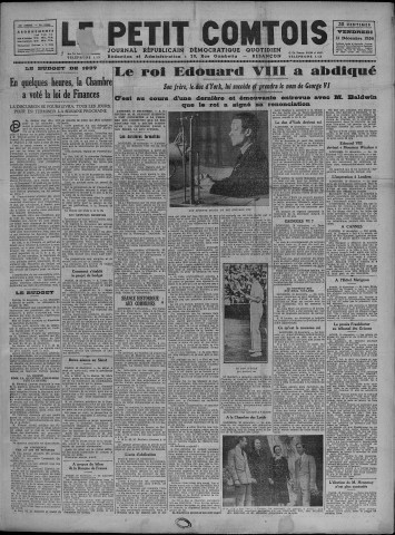 11/12/1936 - Le petit comtois [Texte imprimé] : journal républicain démocratique quotidien
