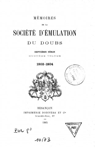 01/01/1903 - Mémoires de la Société d'émulation du Doubs [Texte imprimé]