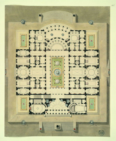 Projet de maison de campagne inspiré des villas de l'antiquité romaine. Plan / Pierre-Adrien Pâris , [S.l.] : [P.-A. Pâris], [1700-1800]
