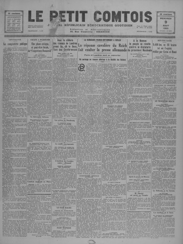 09/08/1933 - Le petit comtois [Texte imprimé] : journal républicain démocratique quotidien