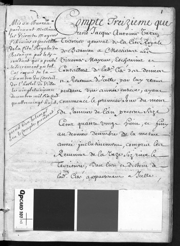 Comptes de la Ville de Besançon, recettes et dépenses, Compte de Jacques Antoine Varin (1688)