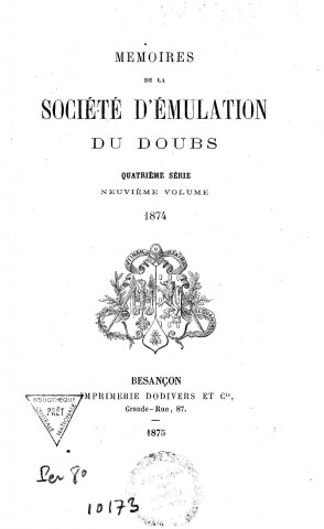 01/01/1874 - Mémoires de la Société d'émulation du Doubs [Texte imprimé]