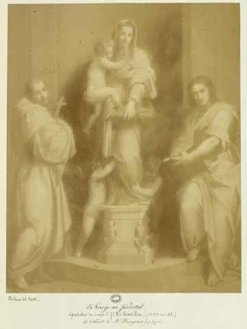 La Vierge au piedestal [estampe] / reproduction du dessin de J. M. St. Eve  ; Andrea del Sarto , [S.l.] : [s.n.], [18.. ?]