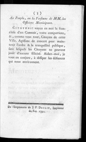 Discours prononcé par M. le Marquis de Toulongeon commandant des troupes de sa Majesté dans la province de Franche-Comté