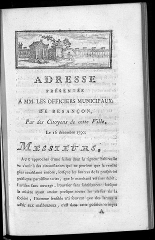 Adresse présentée à M. M. les officiers municipaux de Besançon par des citoyens de cette ville, le 16 décembre 1790