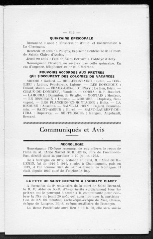 06/08/1953 - La Semaine religieuse du diocèse de Saint-Claude [Texte imprimé]