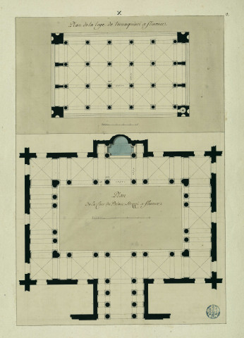 Plan de la loge de Tornaquinci à Florence. Plan de la cour du palais Strozzi à Florence / Pierre-Adrien Pâris , [S.l.] : [P.-A. Pâris], [1700-1800]