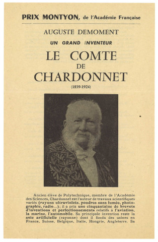 Dossier documentaire sur Hilaire de Chardonnet, constitué par son biographe, RP Demoment : photographies, correspondance, publications, documentations.