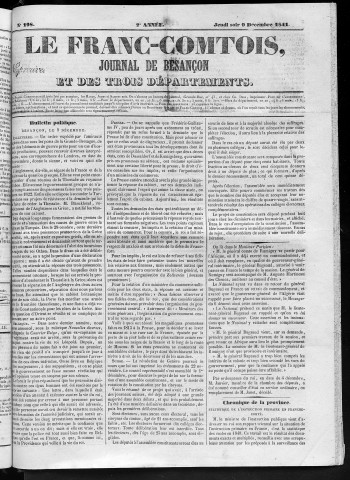 09/12/1841 - Le Franc-comtois - Journal de Besançon et des trois départements