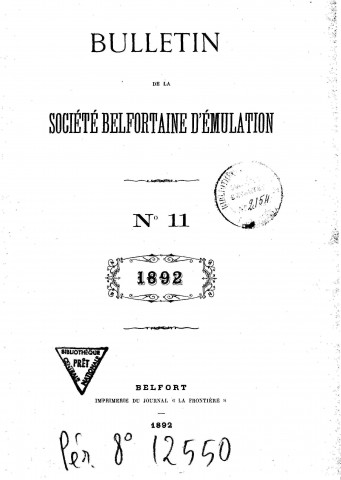 01/01/1892 - Bulletin de la Société belfortaine d'émulation [Texte imprimé]