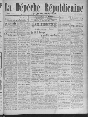 03/02/1908 - La Dépêche républicaine de Franche-Comté [Texte imprimé]