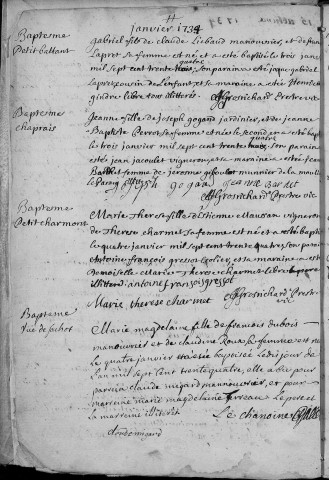 Paroisse Sainte Madeleine : baptêmes (naissances), mariages, sépultures (décès) (1er janvier 1734 - 5 janvier 1735)