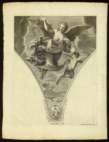Aurora [image fixe] / Franciscus Albanus Inu. et Pinx. Petrus de Petris delin. Io Hieronymus Frezza sculp. Romae ; Cum Priu. Sum. Pont.an.1704 , Romae, 1704