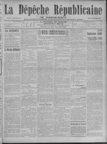02/09/1909 - La Dépêche républicaine de Franche-Comté [Texte imprimé]