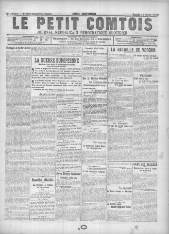 13/03/1916 - Le petit comtois [Texte imprimé] : journal républicain démocratique quotidien