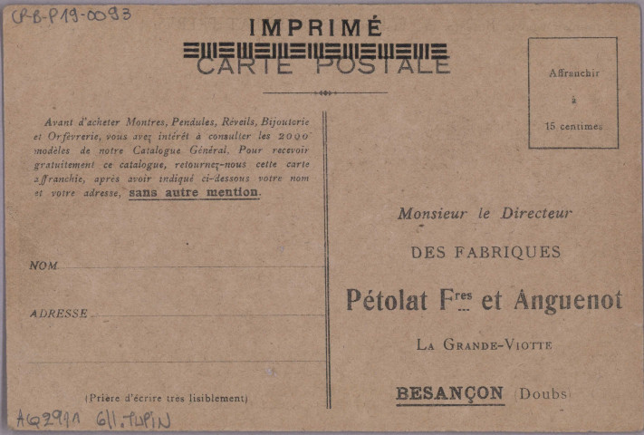 Administration et Bureaux des Etablissements Pétolat frères et Anguenot - Usines 7 avenue Denfert-Rochereau, Besançon, Morteau & Villers-Le-Lac. [image fixe] , 1904/1930