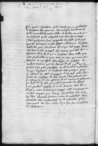 Ms 1085 - « Remonstrance faite au Roy [d'Espagne] par la cour [du parlement de Dole], 1661 », pour réfuter les prétentions de Besançon à devenir la capitale politique et judiciaire de la Franche-Comté