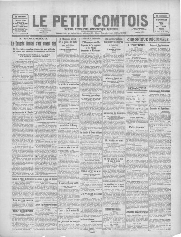 15/10/1926 - Le petit comtois [Texte imprimé] : journal républicain démocratique quotidien