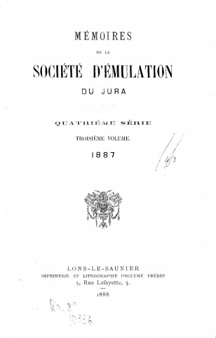 01/01/1887 - Mémoires de la Société d'émulation du Jura [Texte imprimé]