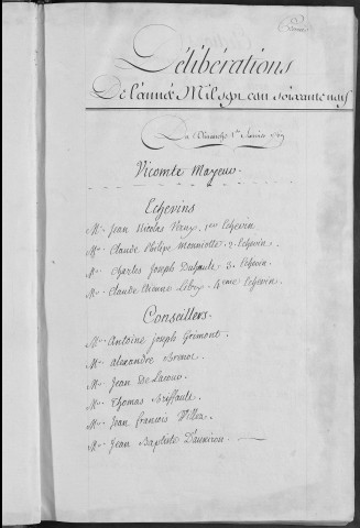 Registre des délibérations municipales 1er janvier - 31 décembre 1769