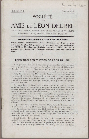 01/1939 - Bulletin / Société des amis de Léon Deubel