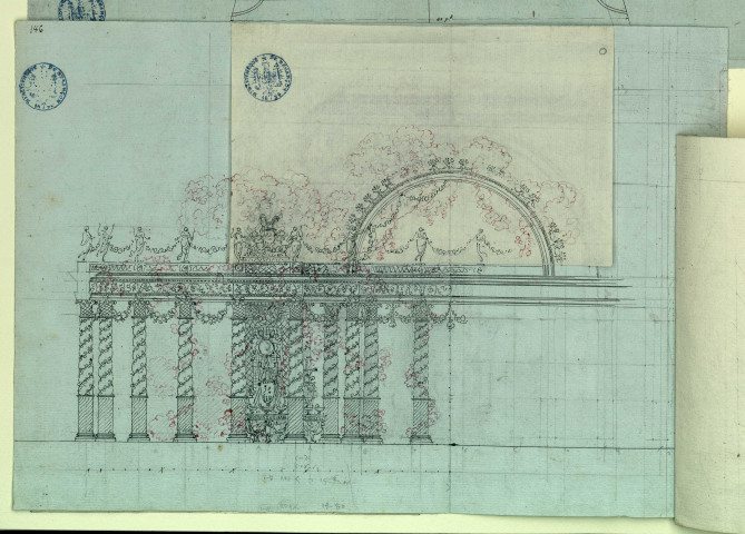 Motifs de décoration, pour "Ariane et Bacchus". Projet de décor de théâtre / Pierre-Adrien Pâris , [S.l.] : [P.-A. Pâris], [1700-1800]