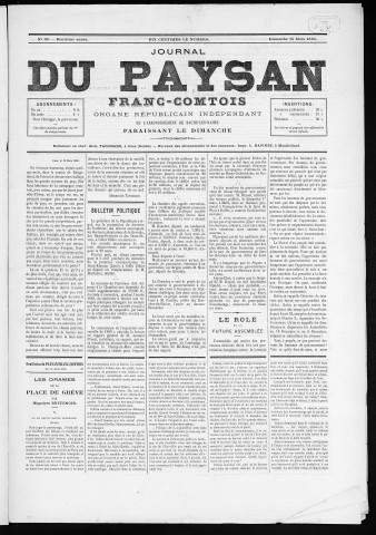 15/03/1885 - Le Paysan franc-comtois : 1884-1887