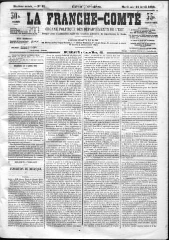 22/04/1862 - La Franche-Comté : organe politique des départements de l'Est