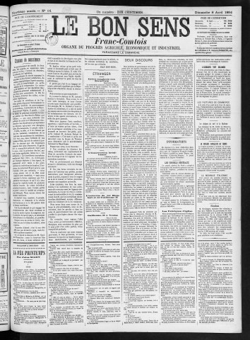 08/04/1894 - Organe du progrès agricole, économique et industriel, paraissant le dimanche [Texte imprimé] / . I