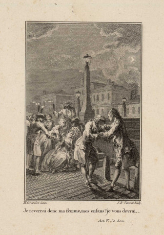 Gravure pour l'acte IV scène 6 du "Fabricant de Londres" de Fenouillot de Falbaire [image fixe] / H. Gravelot inven. J. B. Simonet sculp. , Paris, 1775/1785