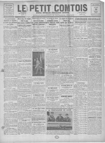 14/04/1927 - Le petit comtois [Texte imprimé] : journal républicain démocratique quotidien