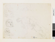 Études d'après des motifs antiques : trois masques et une femme drapée