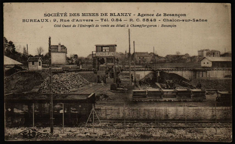 Société des mines de Blanzy - Agence de Besançon... Côté Ouest de l'Entrepôt de vente au détail à Champforgeron : Besançon [image fixe] , Besançon : C.L.B, 1914/1930
