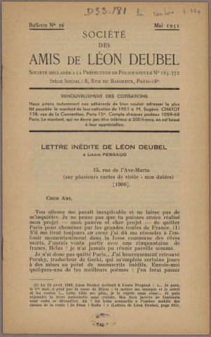 05/1951 - Bulletin / Société des amis de Léon Deubel