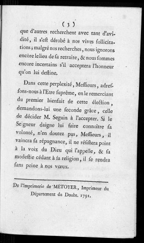 Proclamation de l'évêque métropolitain du département du Doubs, faite par M. Monnot, vice-président de ce département et président de l'élection, avant la messe solennelle, chantée à cette occasion dans l'église cathédrale, en présence des électeurs, des corps administratifs et de tout le peuple, le mardi 15 février 1791