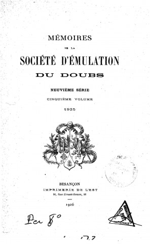 01/01/1925 - Mémoires de la Société d'émulation du Doubs [Texte imprimé]