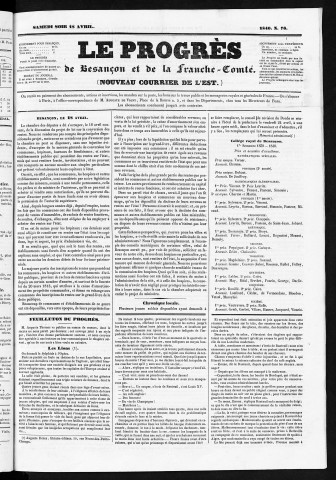 18/04/1840 - Le Progrès de Besançon et de la Franche-Comté
