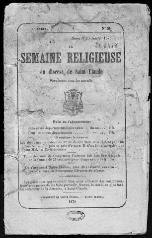 15/07/1878 - La Semaine religieuse du diocèse de Saint-Claude [Texte imprimé]
