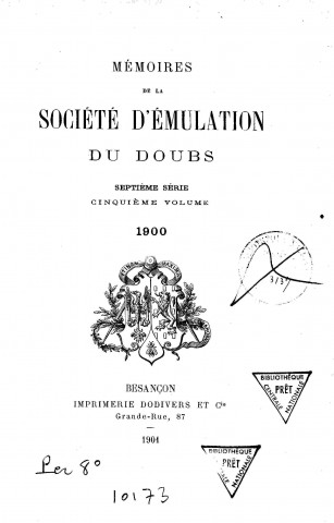 01/01/1900 - Mémoires de la Société d'émulation du Doubs [Texte imprimé]