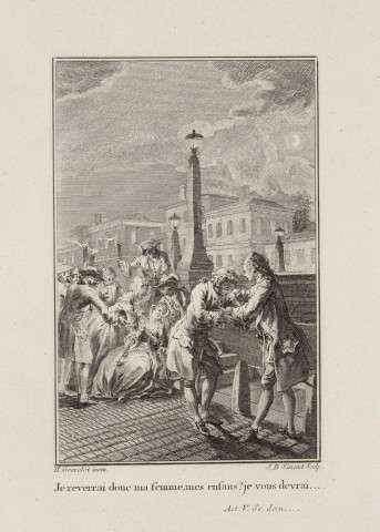 Gravure pour l'acte IV scène 6 du "Fabricant de Londres" de Fenouillot de Falbaire [image fixe] / H. Gravelot inven. J. B. Simonet sculp. , Paris, 1775/1785