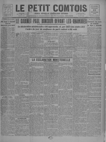 23/12/1932 - Le petit comtois [Texte imprimé] : journal républicain démocratique quotidien