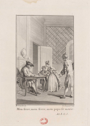 [Gravure pour l'acte I scène 8 du "Fabricant de Londres" de Fenouillot de Falbaire] [estampe] / H. Gravelot inv. De Longueil sculp. , [Paris : s.n., circa 1780]