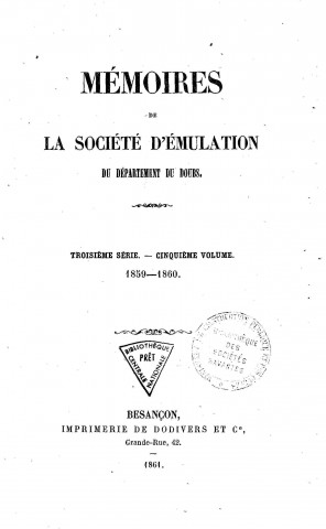 01/02/1859 - Mémoires de la Société d'émulation du Doubs [Texte imprimé]