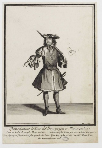 Monseigneur le Duc de Bourgogne en Mousquetaire / R. Bonnart del. Chez I Bonnartau Coq avec privil.- I Bonnartau Coq