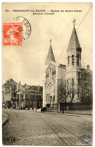 Besançon-les-Bains - Eglise du Sacré-Coeur. Avenue Carnot [image fixe] , Besançon : Etablissements C. Lardier ; C.L.B, 1923/1925