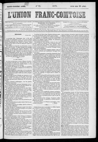 25/04/1878 - L'Union franc-comtoise [Texte imprimé]