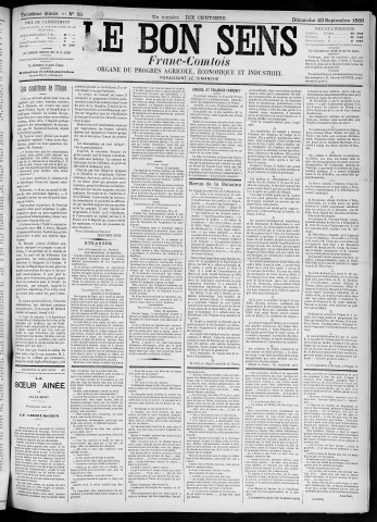 23/09/1888 - Organe du progrès agricole, économique et industriel, paraissant le dimanche [Texte imprimé] / . I