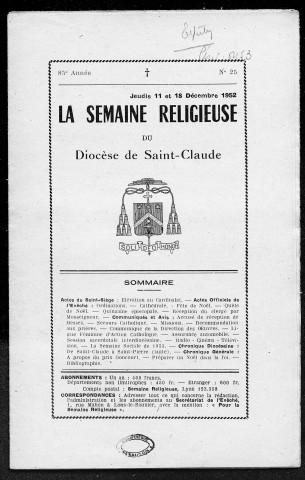 11/12/1952 - La Semaine religieuse du diocèse de Saint-Claude [Texte imprimé]